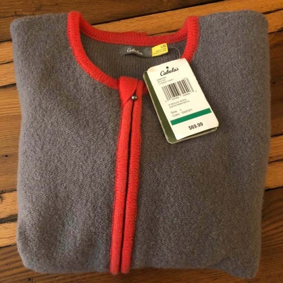 Cabela's Sweaters - Cabelas Wool Grey/Red Cardigan Sweater NWT